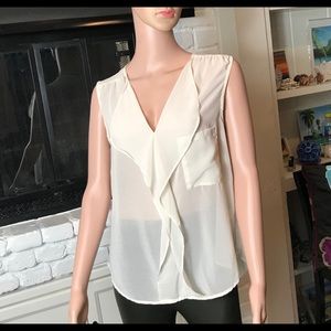 Anthropologie Maude Sheer White/Cream Ruffle Top